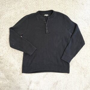Bean Signature Men's Black Ribbed Henley Sweater Large‎ Fisherman Cozy Cotton